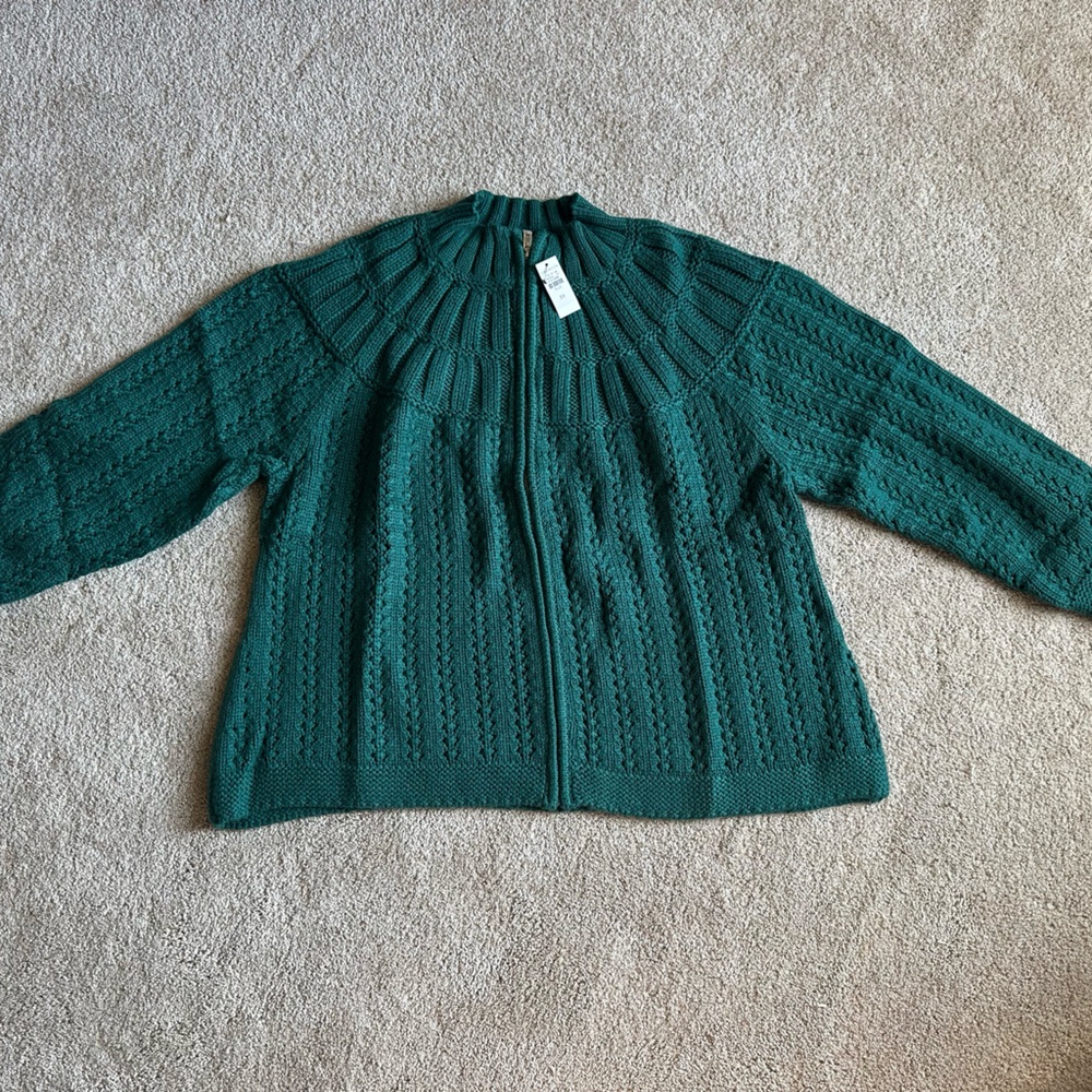 Talbots Forest Green Cable Zip Cardigan